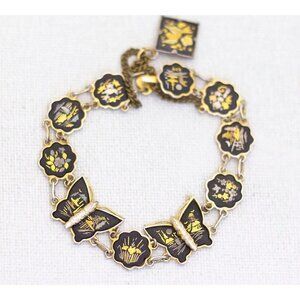 Vintage Flowers and Butterflies Mid Century Bracelet 6 Inch - AB1